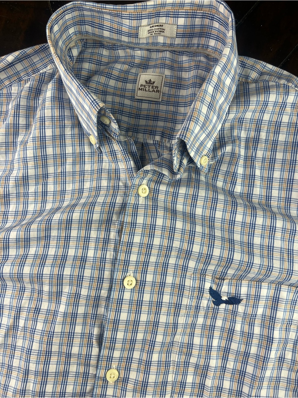 Peter Millar Blue and White Plaid Button-Down Shirt